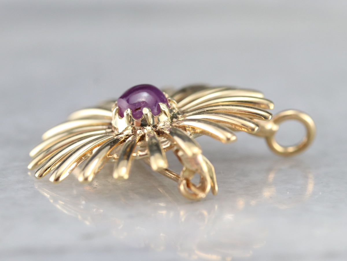 Pink Star Sapphire Sunburst Pin or Pendant