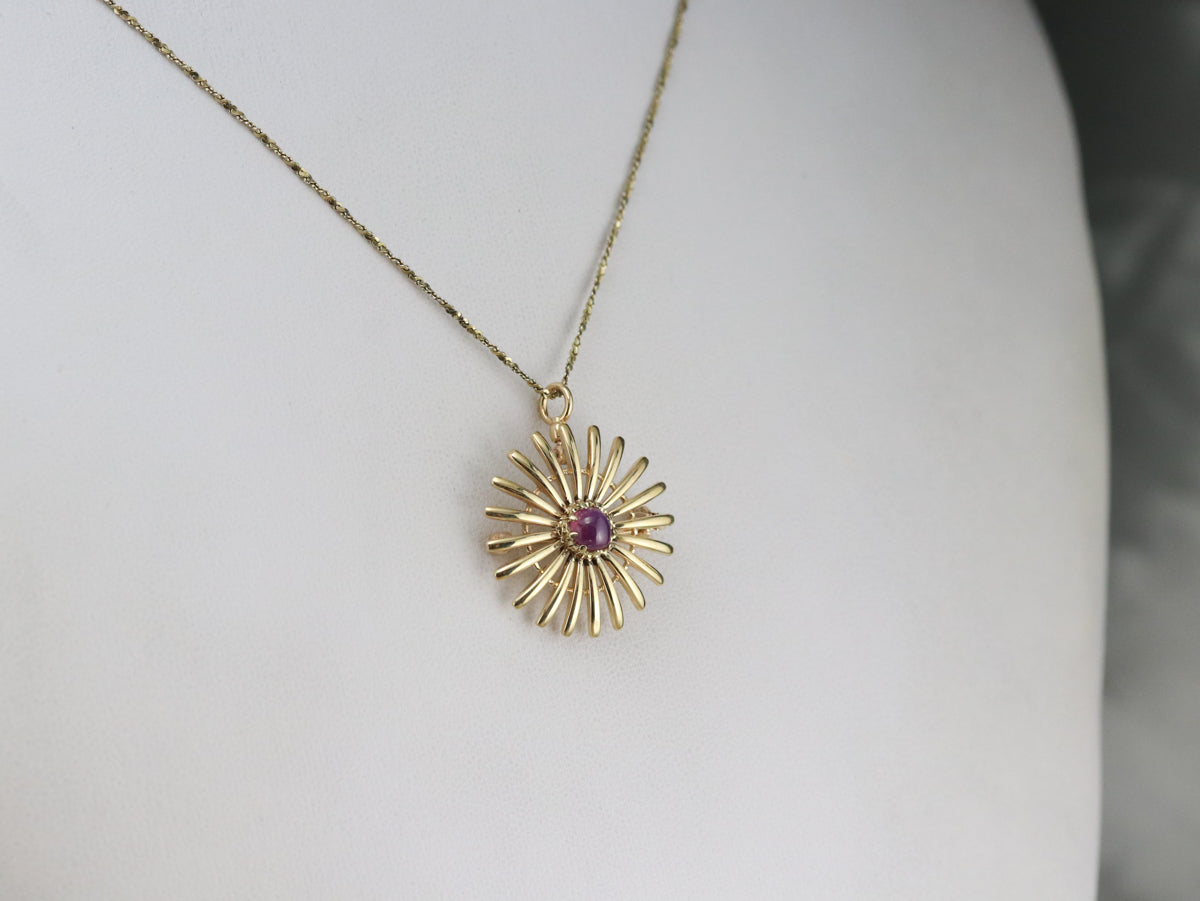 Pink Star Sapphire Sunburst Pin or Pendant
