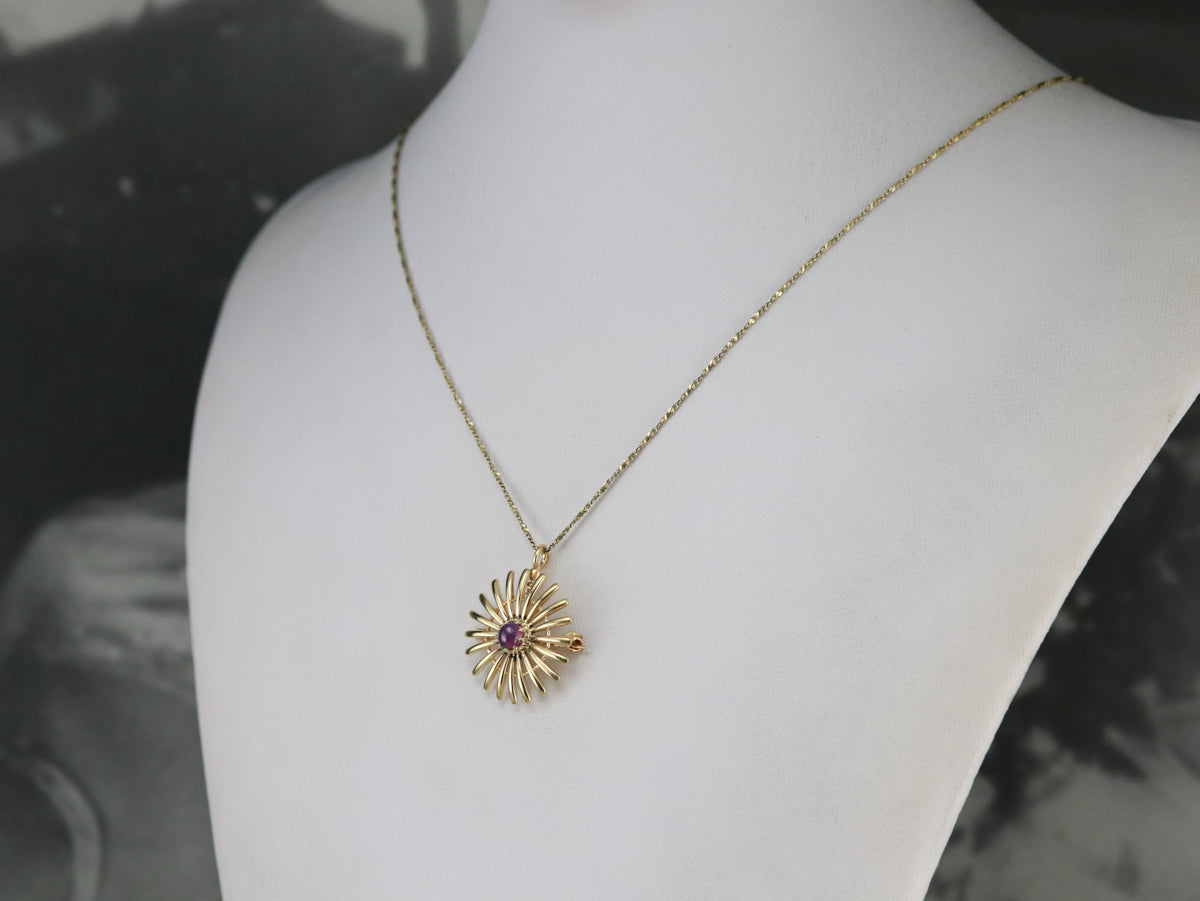 Pink Star Sapphire Sunburst Pin or Pendant