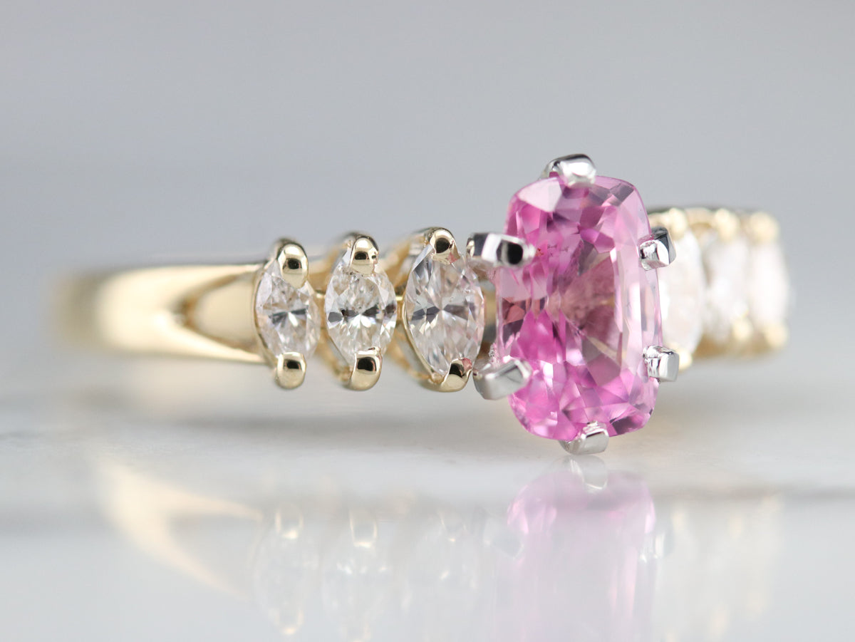 Modern Pink Sapphire and Marquise Diamond Engagement Ring