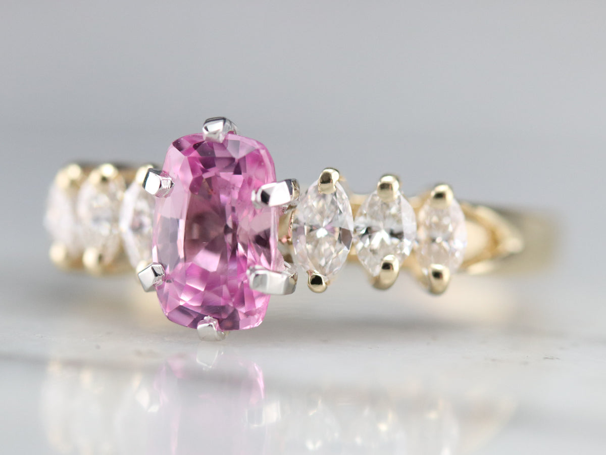 Modern Pink Sapphire and Marquise Diamond Engagement Ring