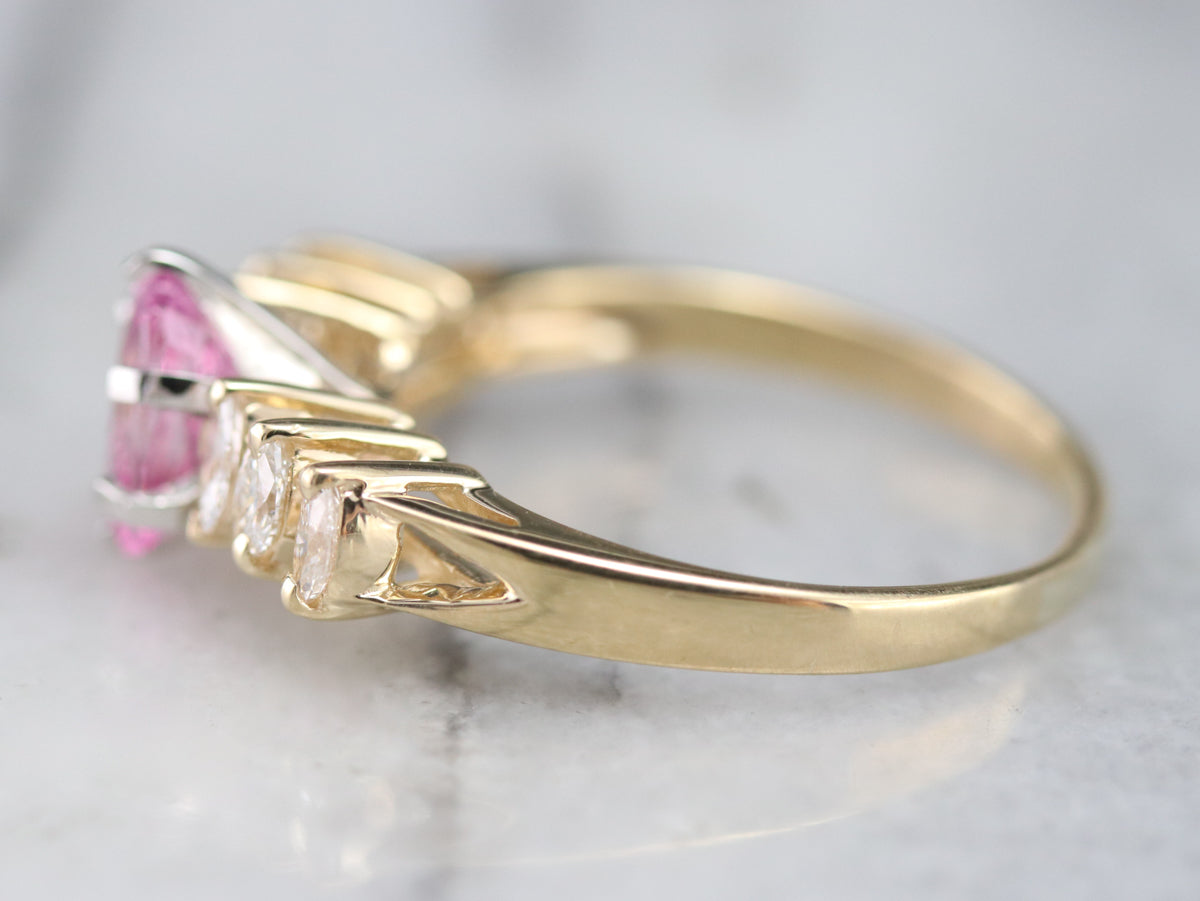 Modern Pink Sapphire and Marquise Diamond Engagement Ring