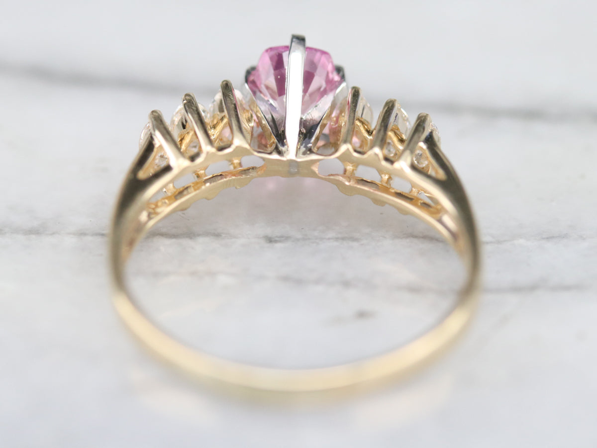 Modern Pink Sapphire and Marquise Diamond Engagement Ring