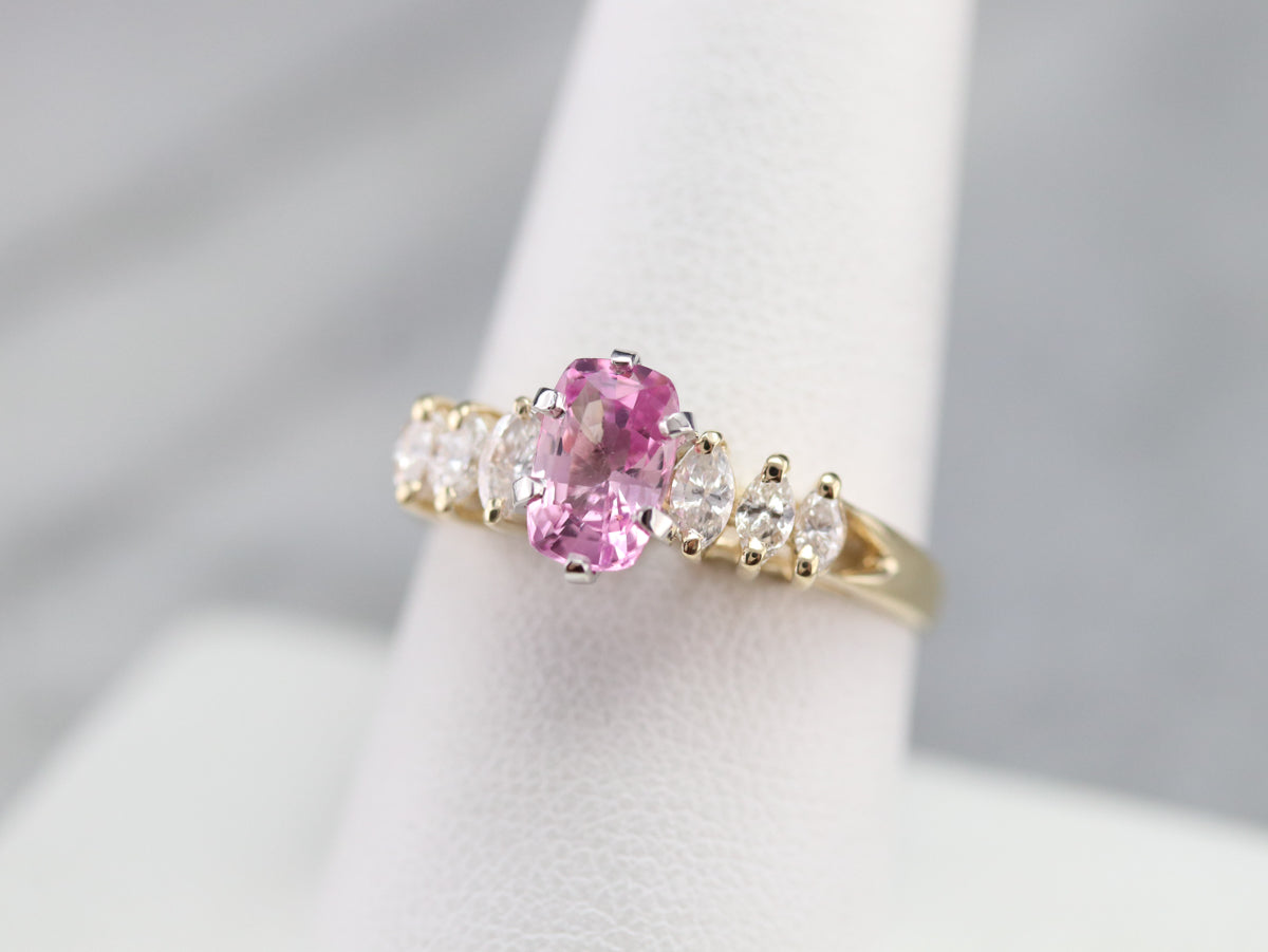 Modern Pink Sapphire and Marquise Diamond Engagement Ring