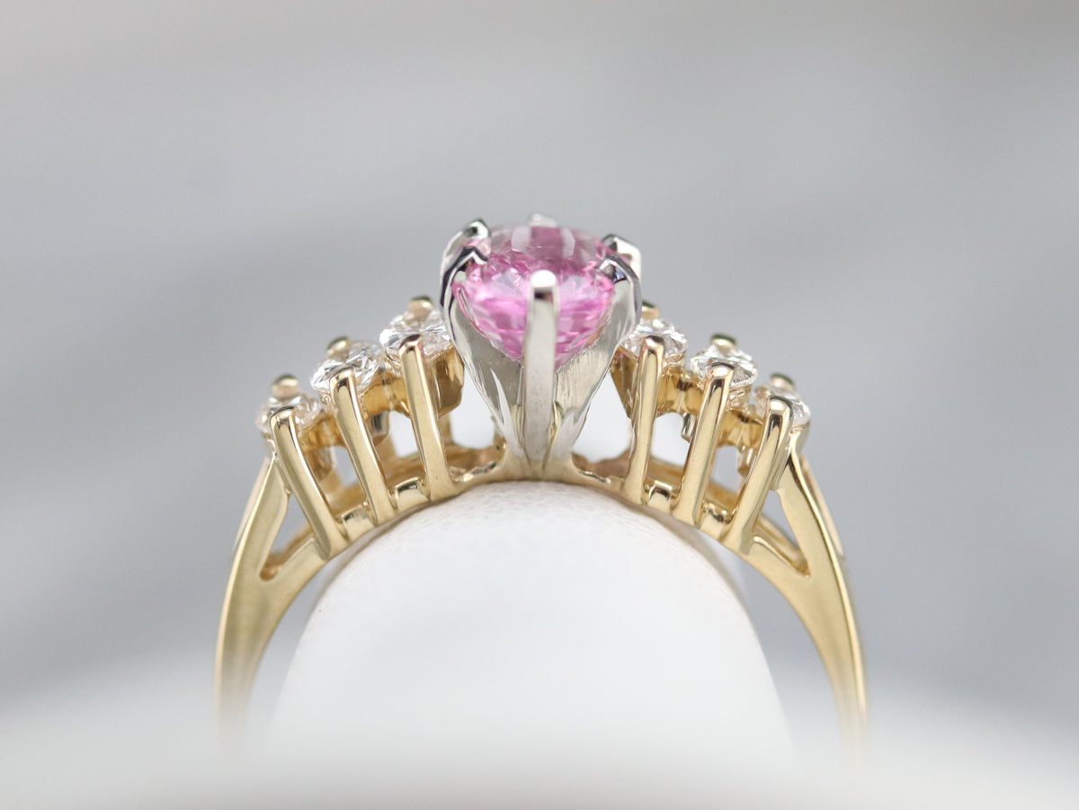Modern Pink Sapphire and Marquise Diamond Engagement Ring