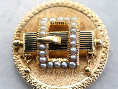 Seed Pearl Gold Medallion Brooch
