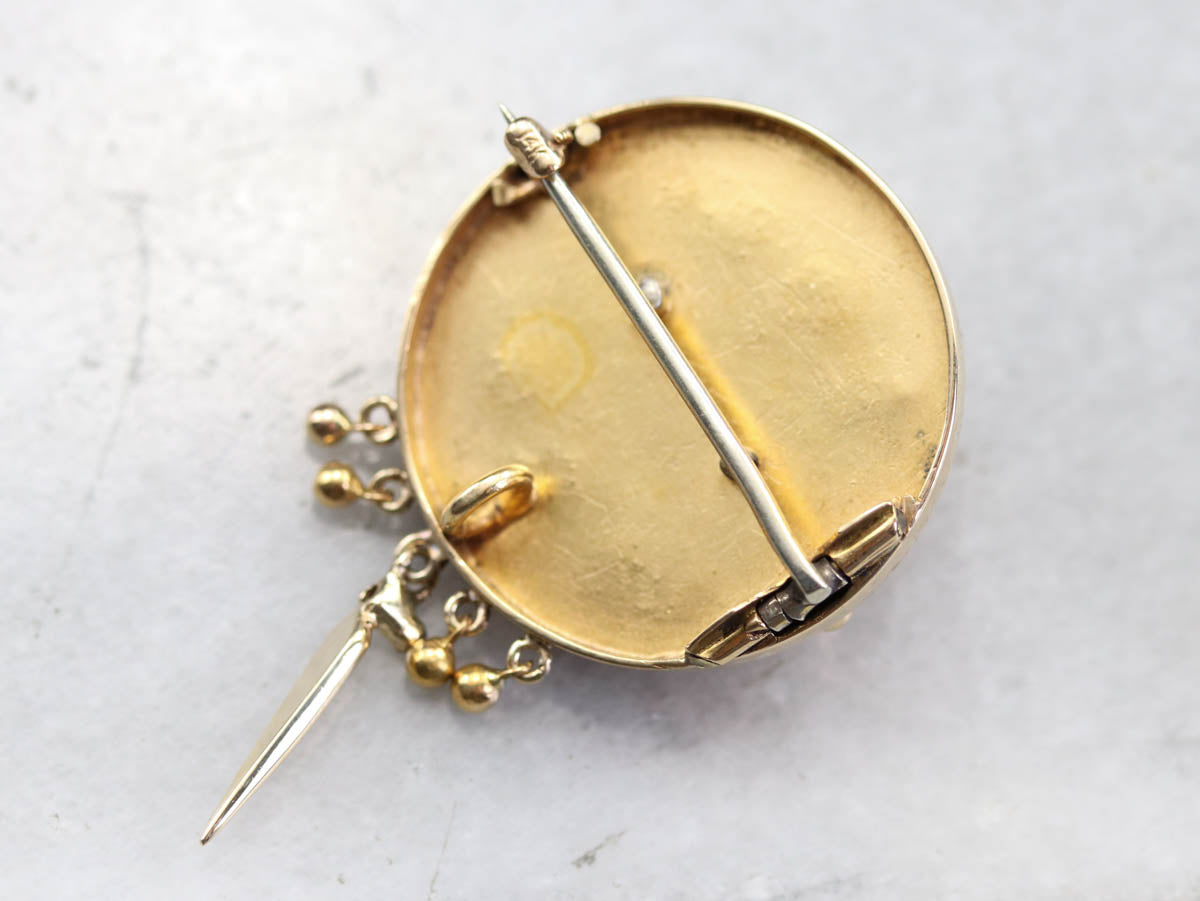 Seed Pearl Gold Medallion Brooch