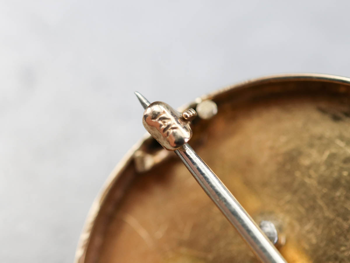 Seed Pearl Gold Medallion Brooch