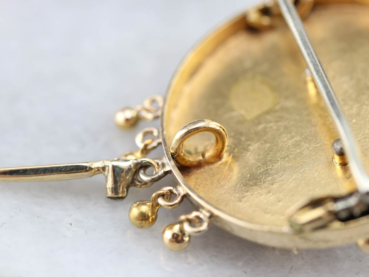 Seed Pearl Gold Medallion Brooch