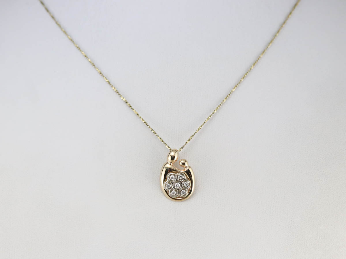Mother and Child Diamond Gold Pendant