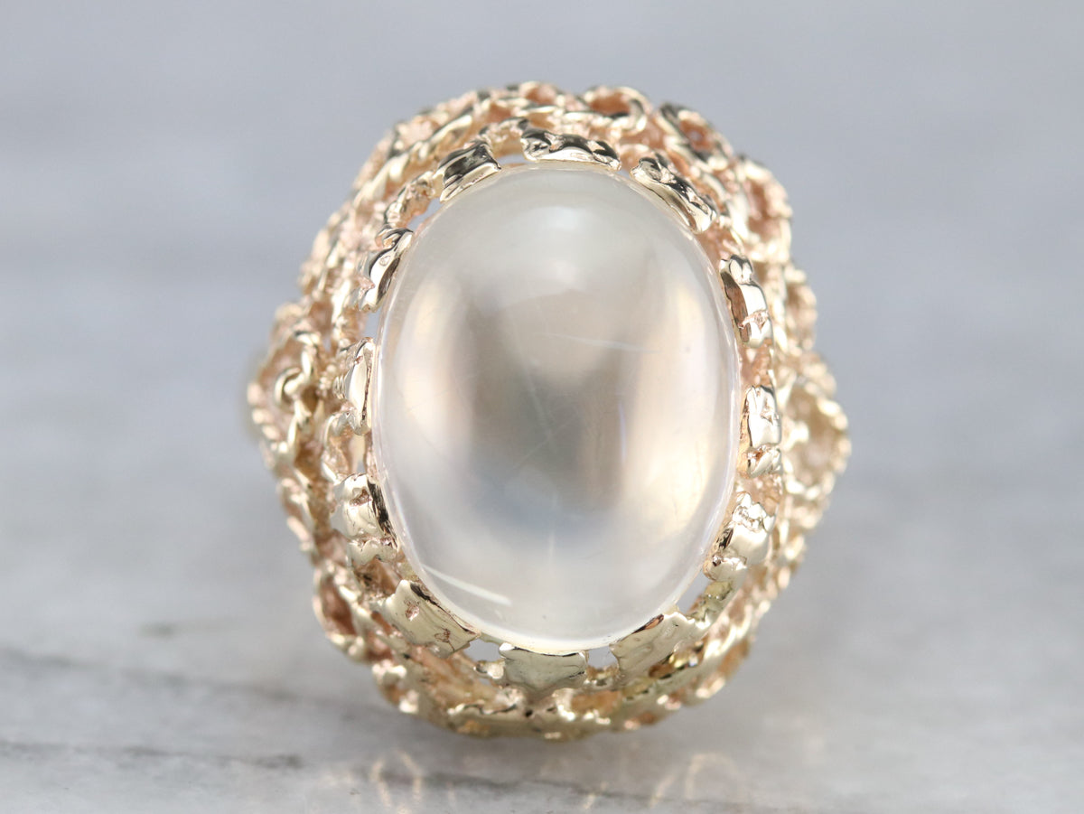 Moonstone Gold Filigree Cocktail Ring