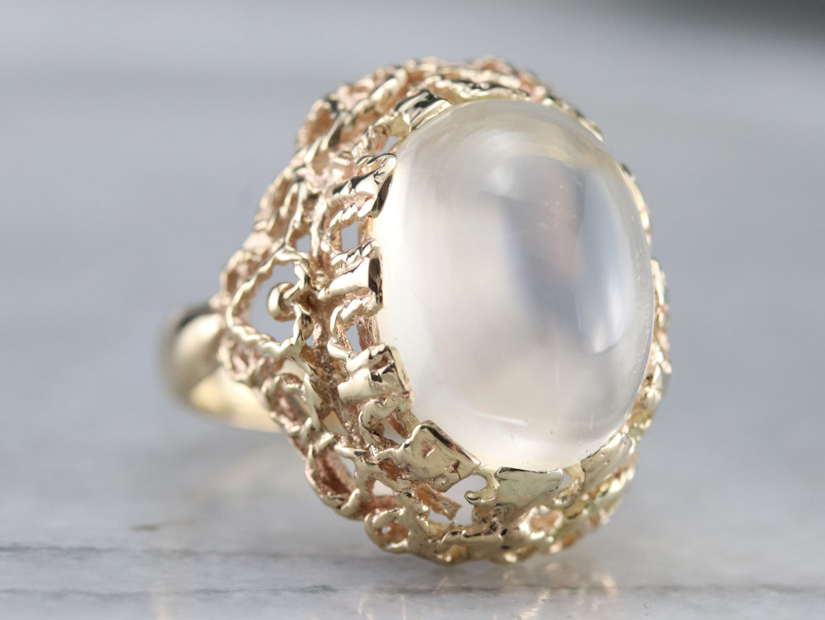 Moonstone Gold Filigree Cocktail Ring