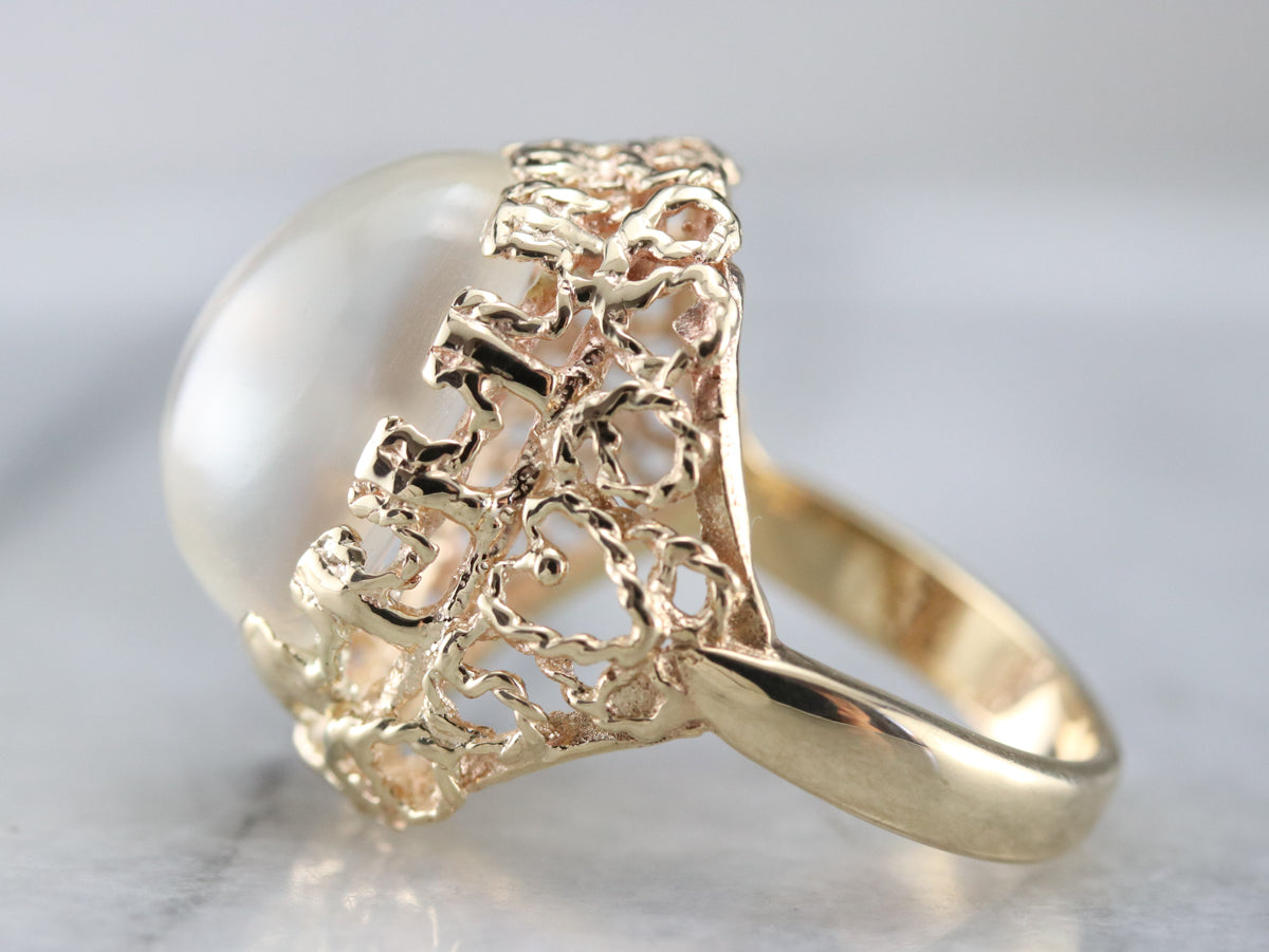 Moonstone Gold Filigree Cocktail Ring