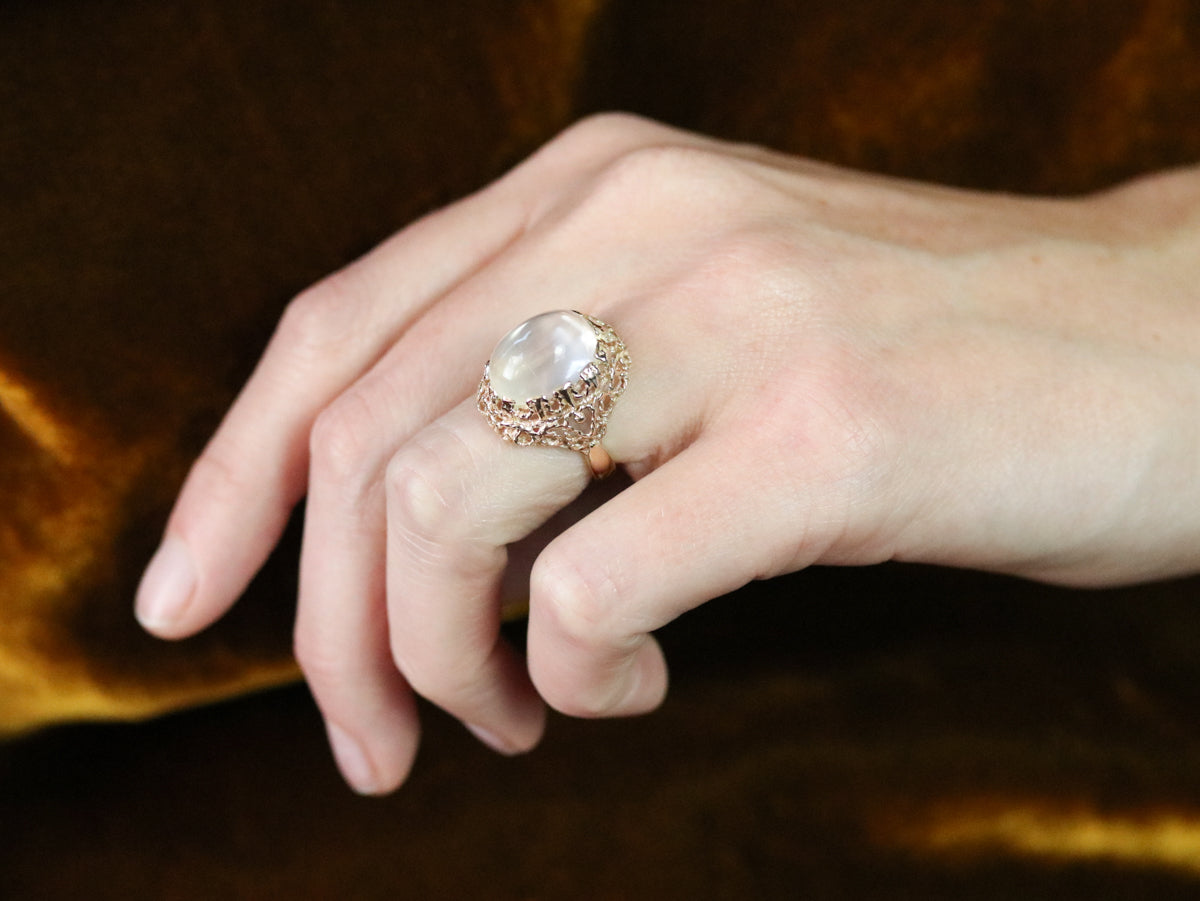 Moonstone Gold Filigree Cocktail Ring