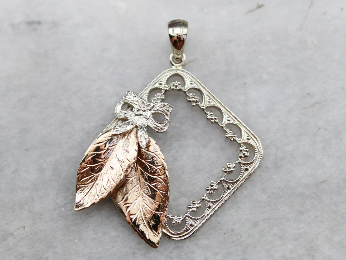 Filigree Botanical Frame Gold Pendant