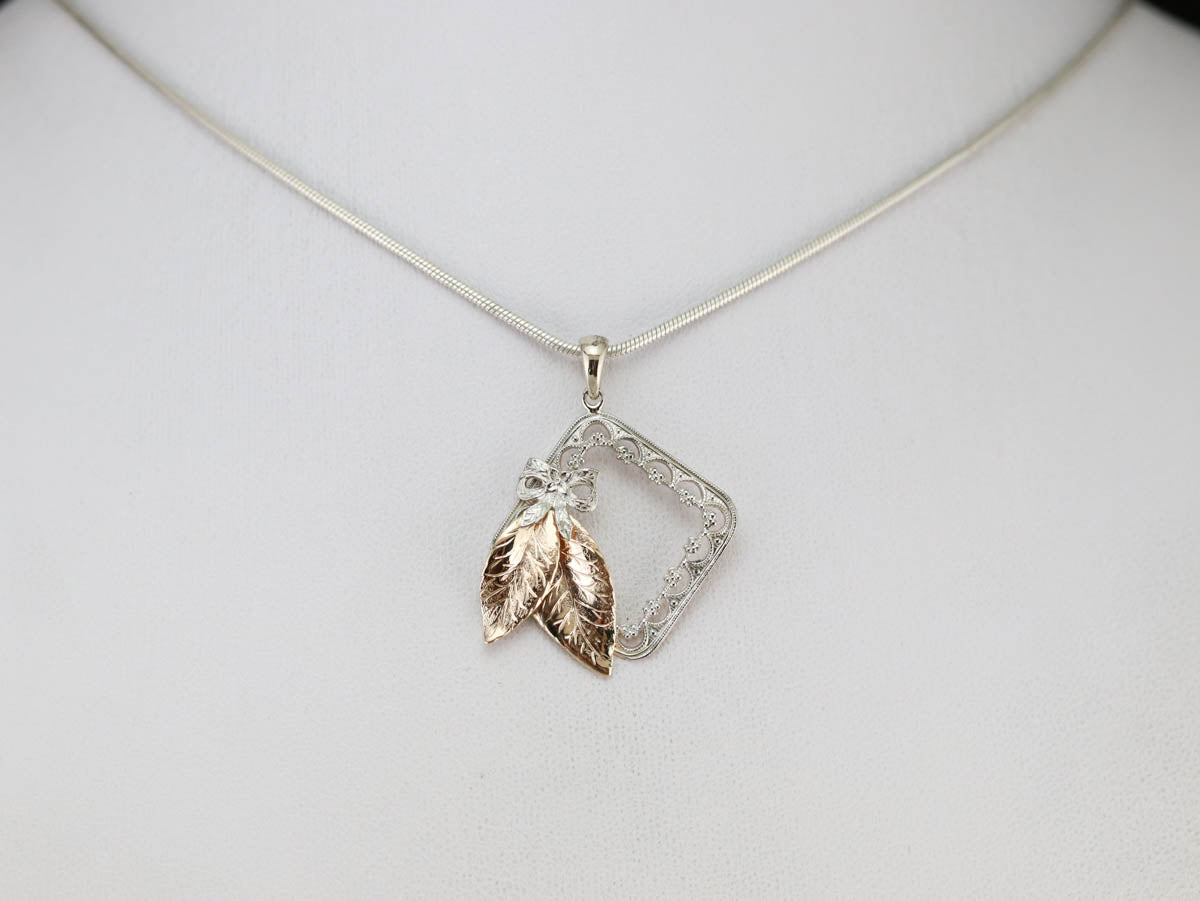 Filigree Botanical Frame Gold Pendant