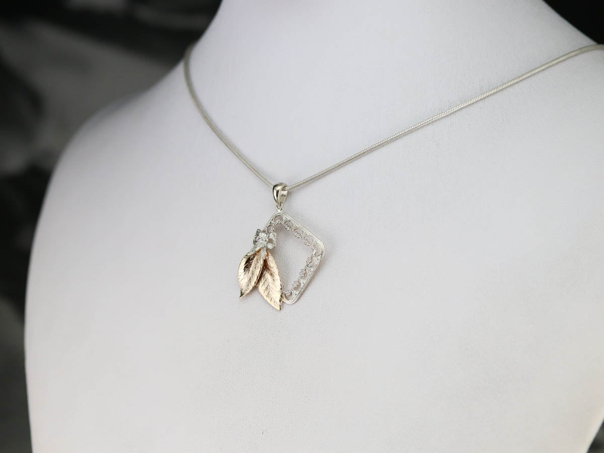 Filigree Botanical Frame Gold Pendant