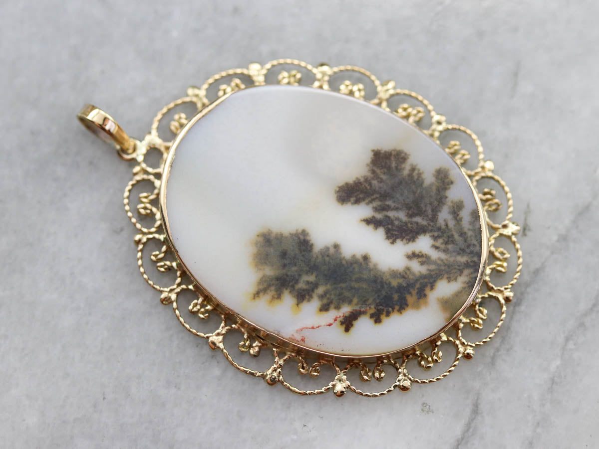 *RESERVED* Dendritic Agate Gold Filigree Pendant