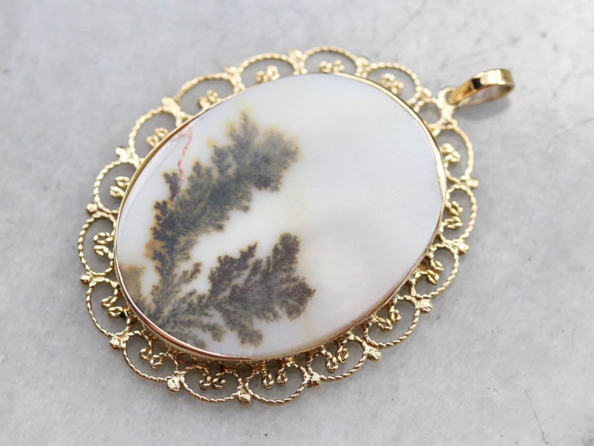 *RESERVED* Dendritic Agate Gold Filigree Pendant