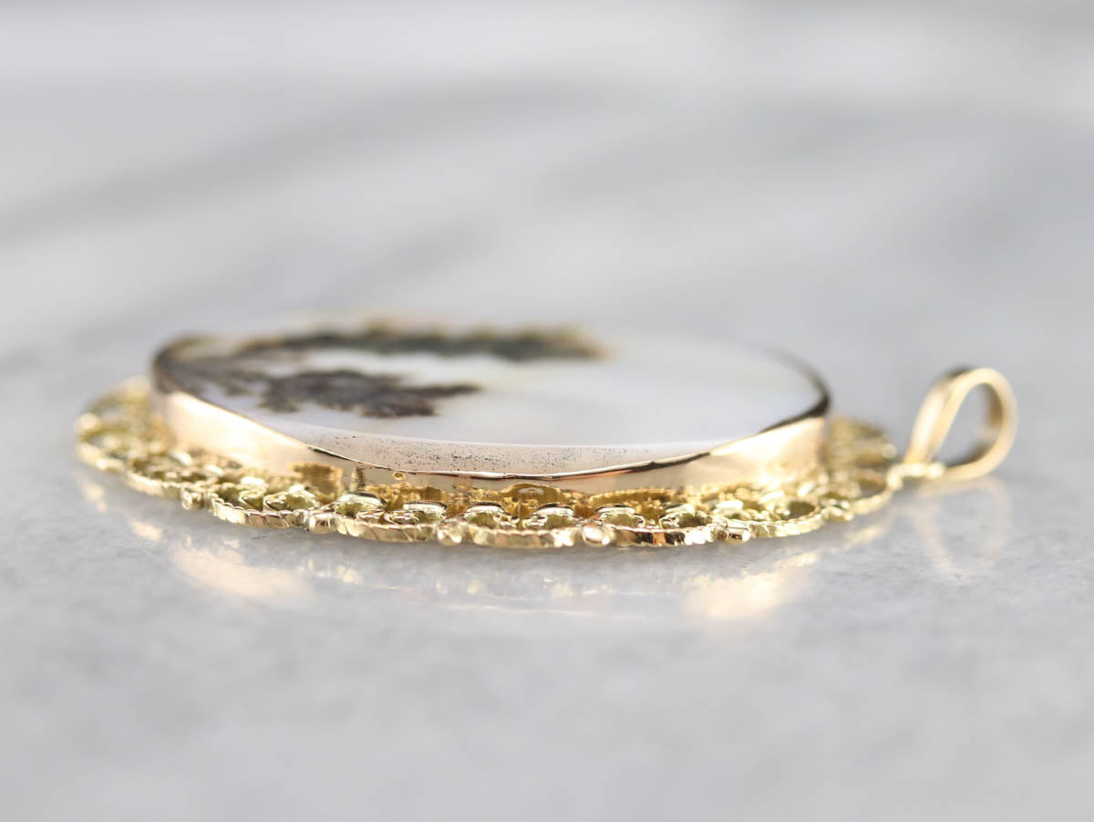 *RESERVED* Dendritic Agate Gold Filigree Pendant