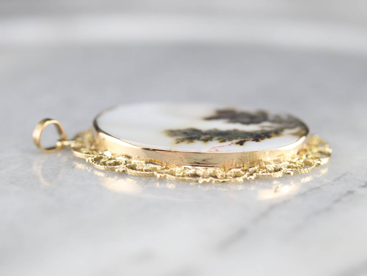 *RESERVED* Dendritic Agate Gold Filigree Pendant