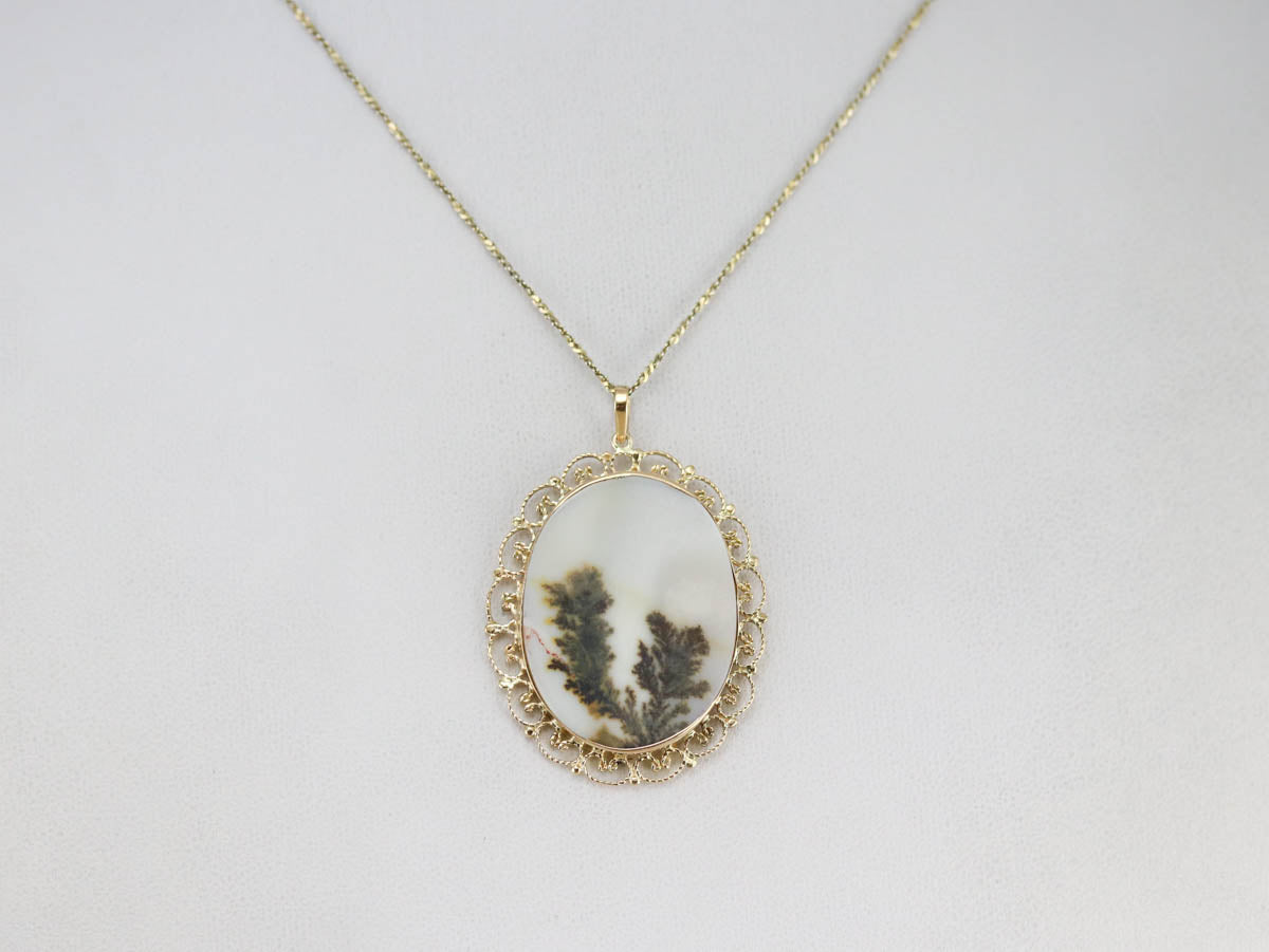 *RESERVED* Dendritic Agate Gold Filigree Pendant