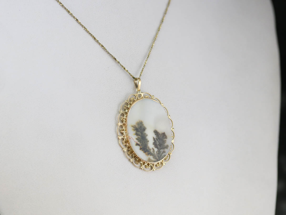 *RESERVED* Dendritic Agate Gold Filigree Pendant