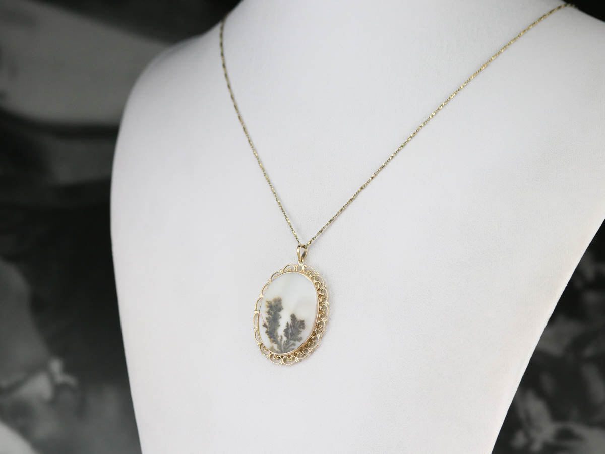 *RESERVED* Dendritic Agate Gold Filigree Pendant