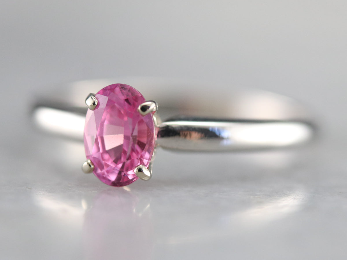 Pink Sapphire Platinum Solitaire Engagement Ring