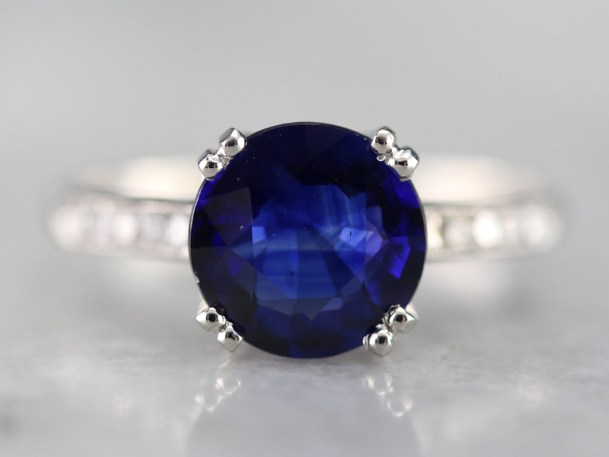 Sapphire Diamond Platinum Engagement Ring