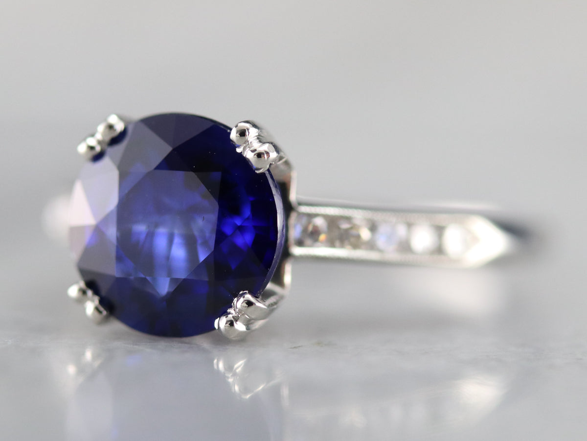 Sapphire Diamond Platinum Engagement Ring