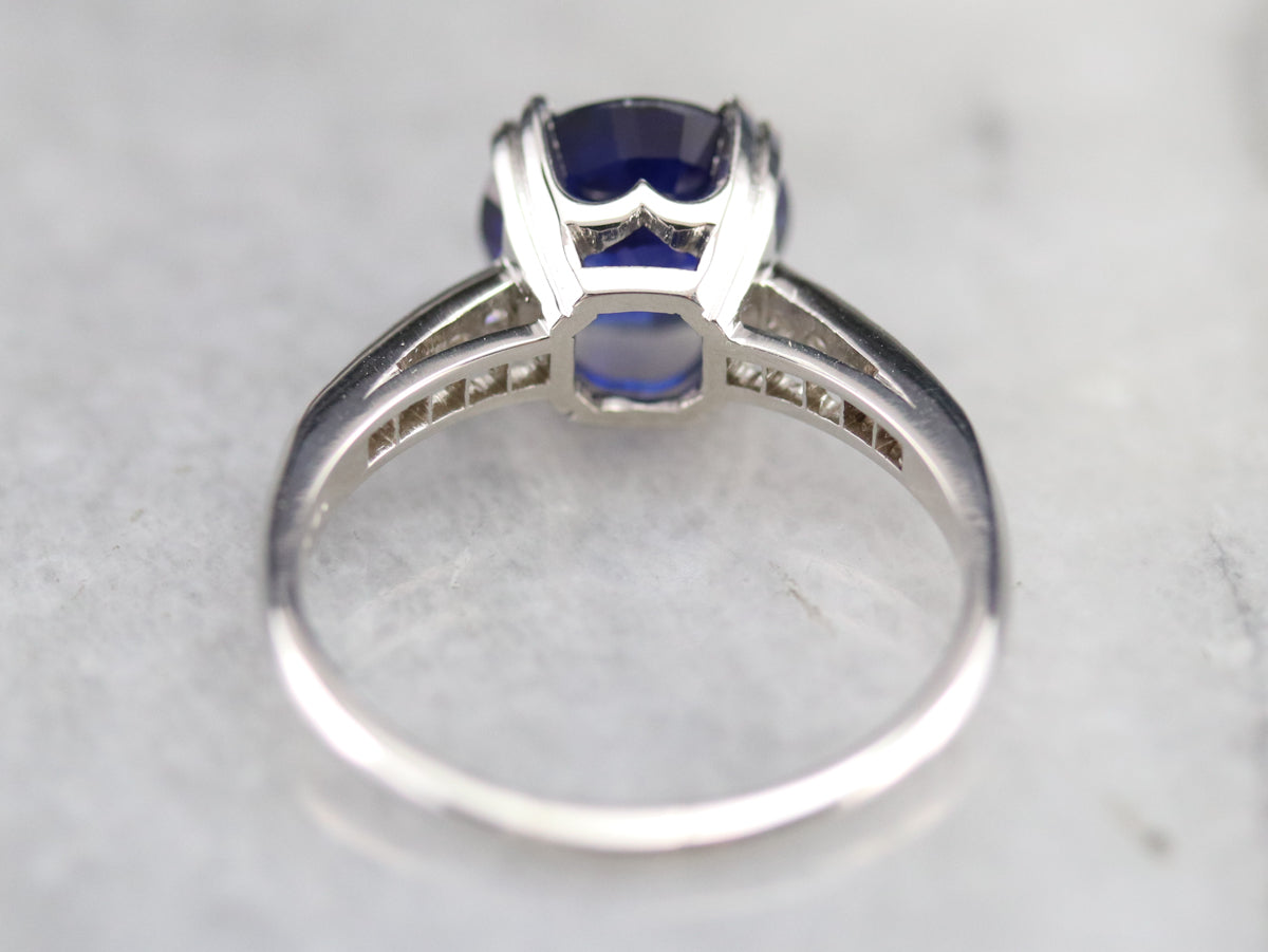 Sapphire Diamond Platinum Engagement Ring