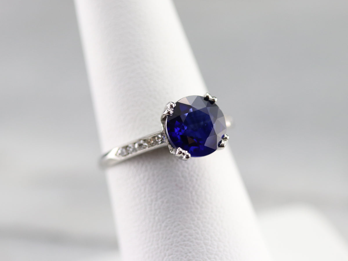 Sapphire Diamond Platinum Engagement Ring