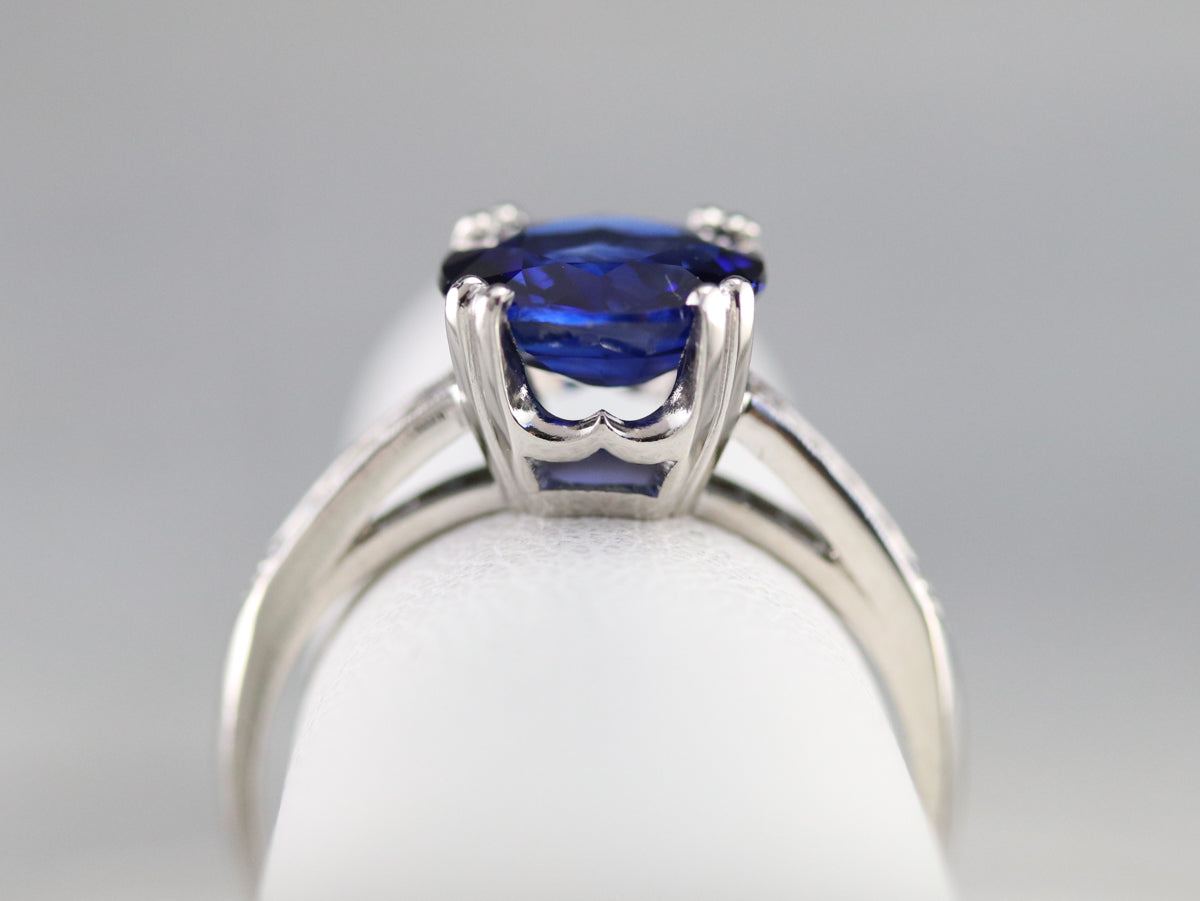 Sapphire Diamond Platinum Engagement Ring