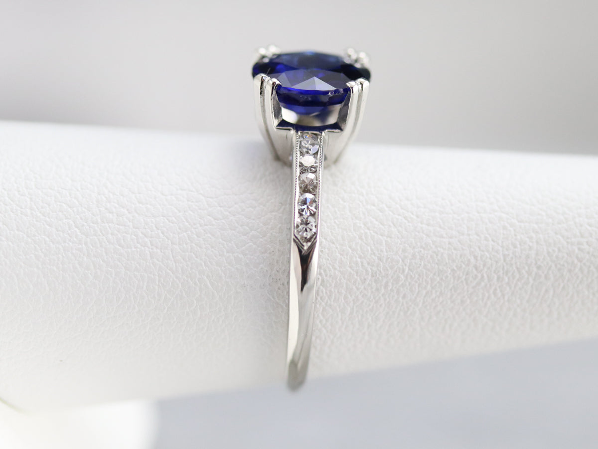 Sapphire Diamond Platinum Engagement Ring