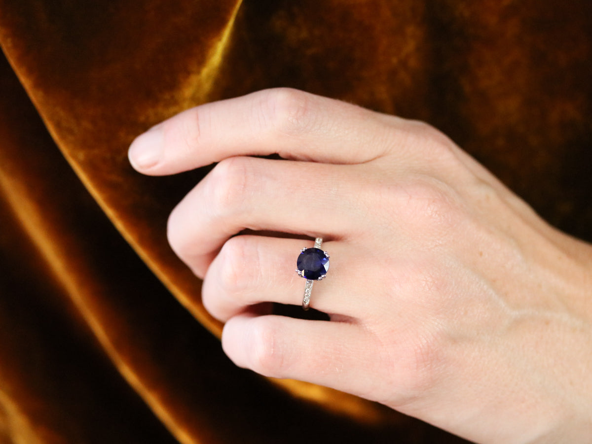 Sapphire Diamond Platinum Engagement Ring