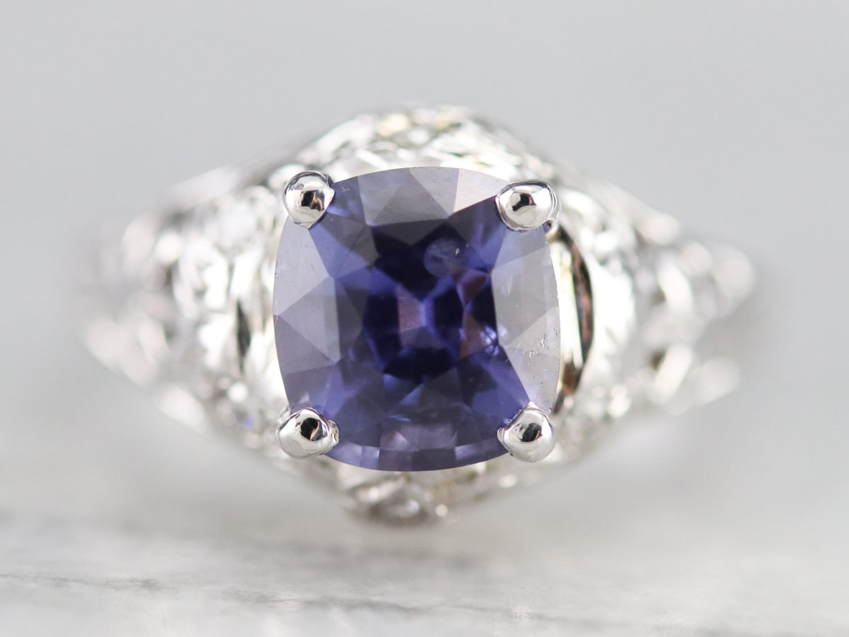 Purple Sapphire Diamond Filigree Ring