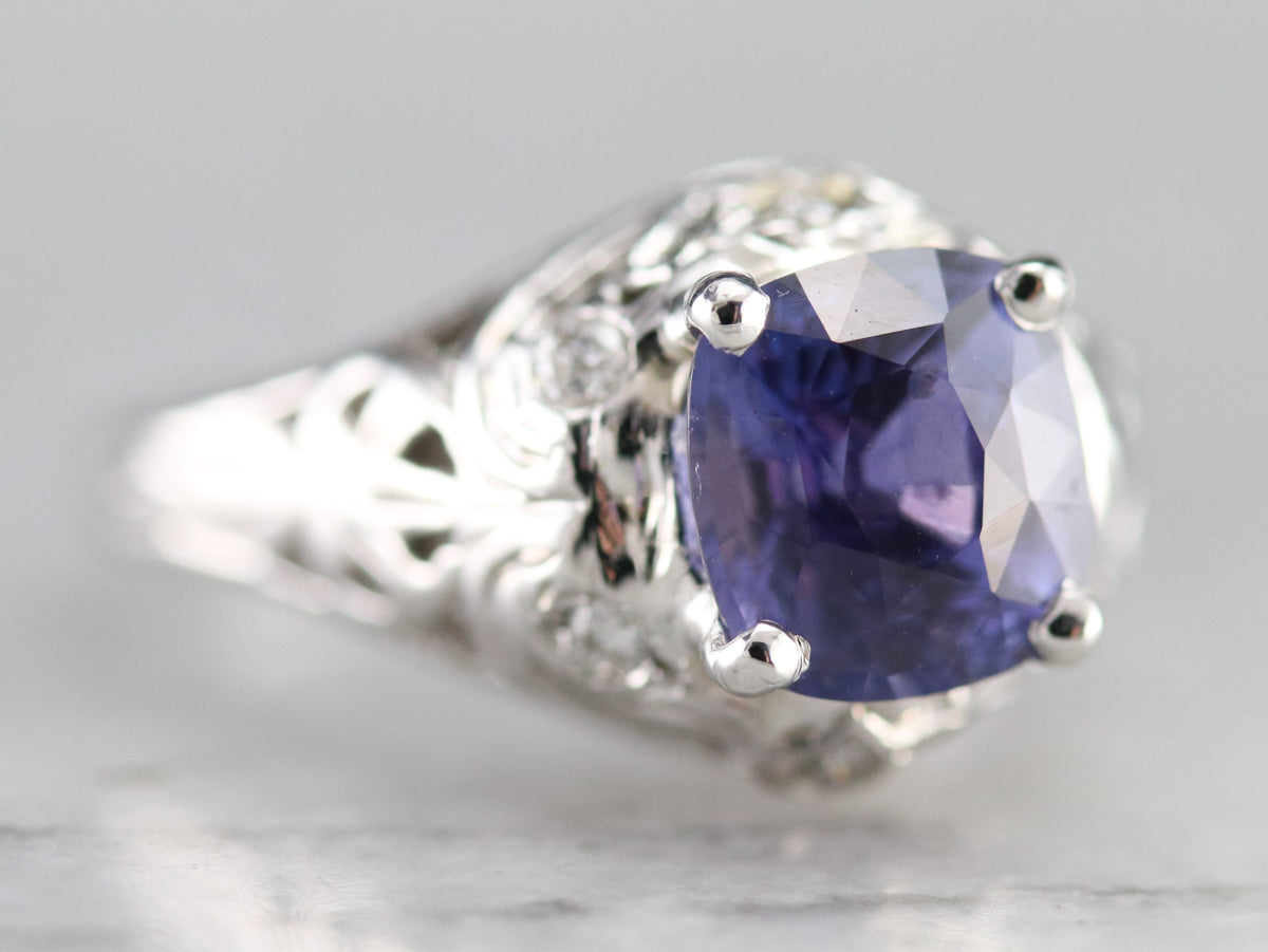 Purple Sapphire Diamond Filigree Ring