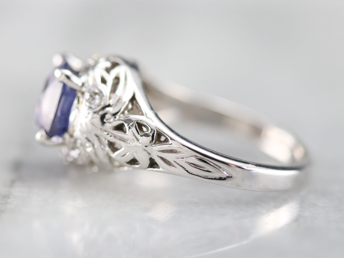 Purple Sapphire Diamond Filigree Ring