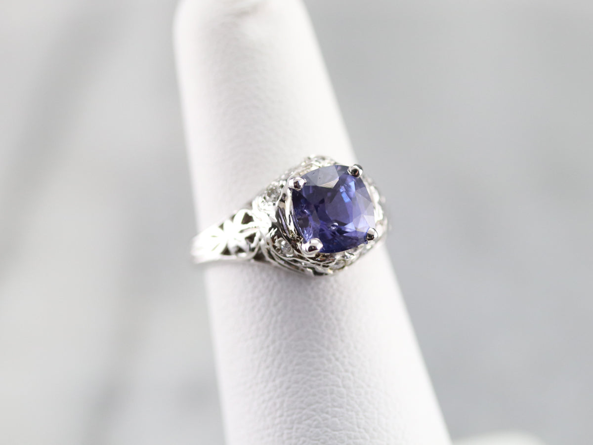 Purple Sapphire Diamond Filigree Ring
