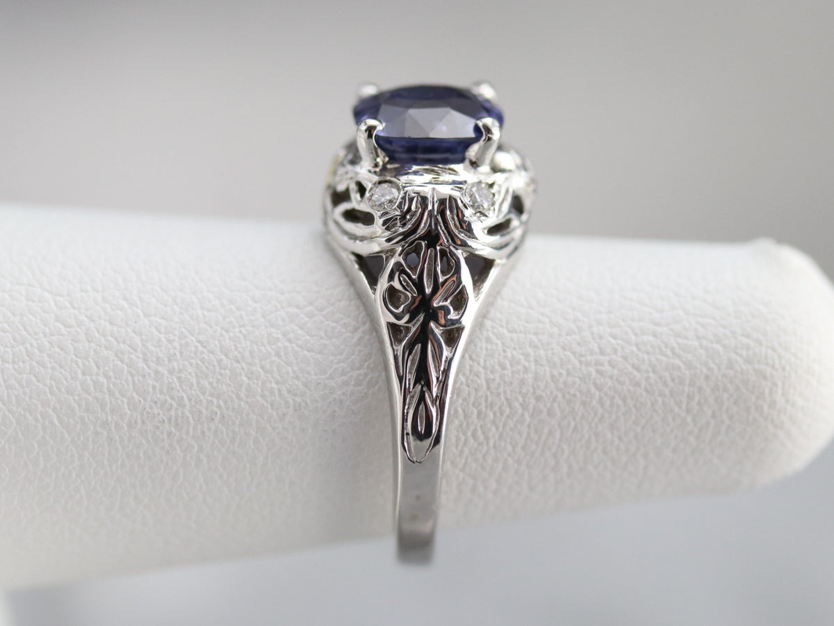 Purple Sapphire Diamond Filigree Ring