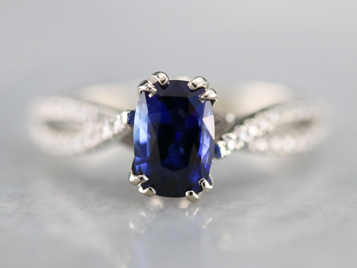 Sapphire Twisting Diamond Engagement Ring