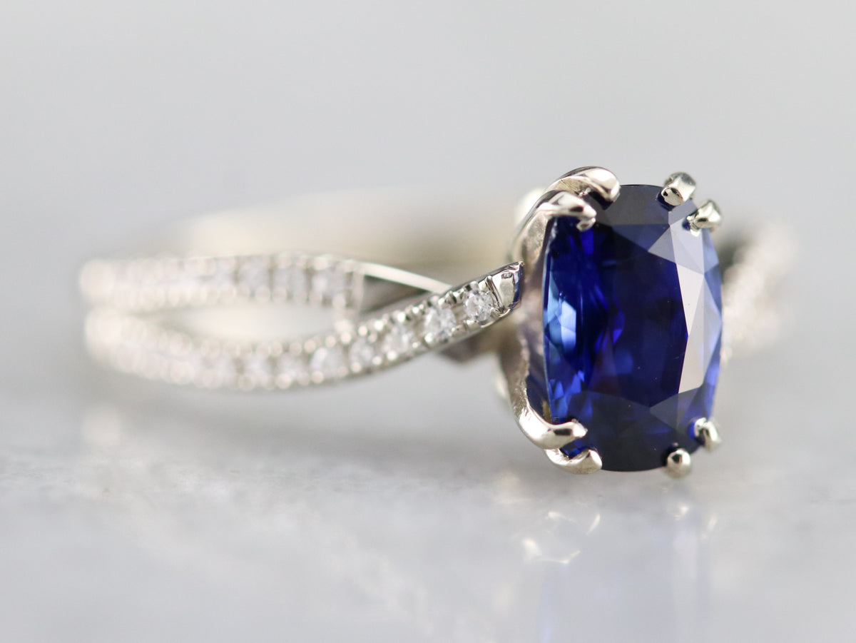 Sapphire Twisting Diamond Engagement Ring