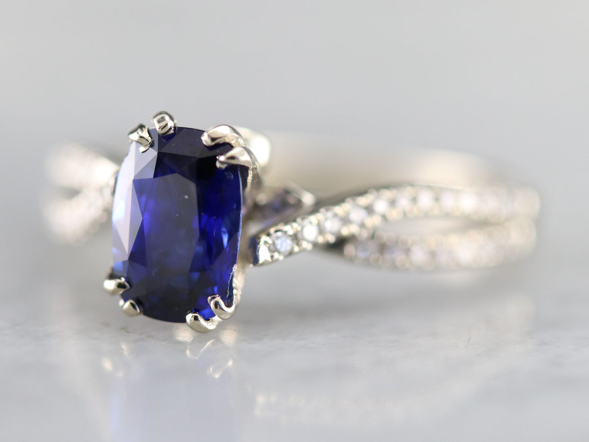 Sapphire Twisting Diamond Engagement Ring