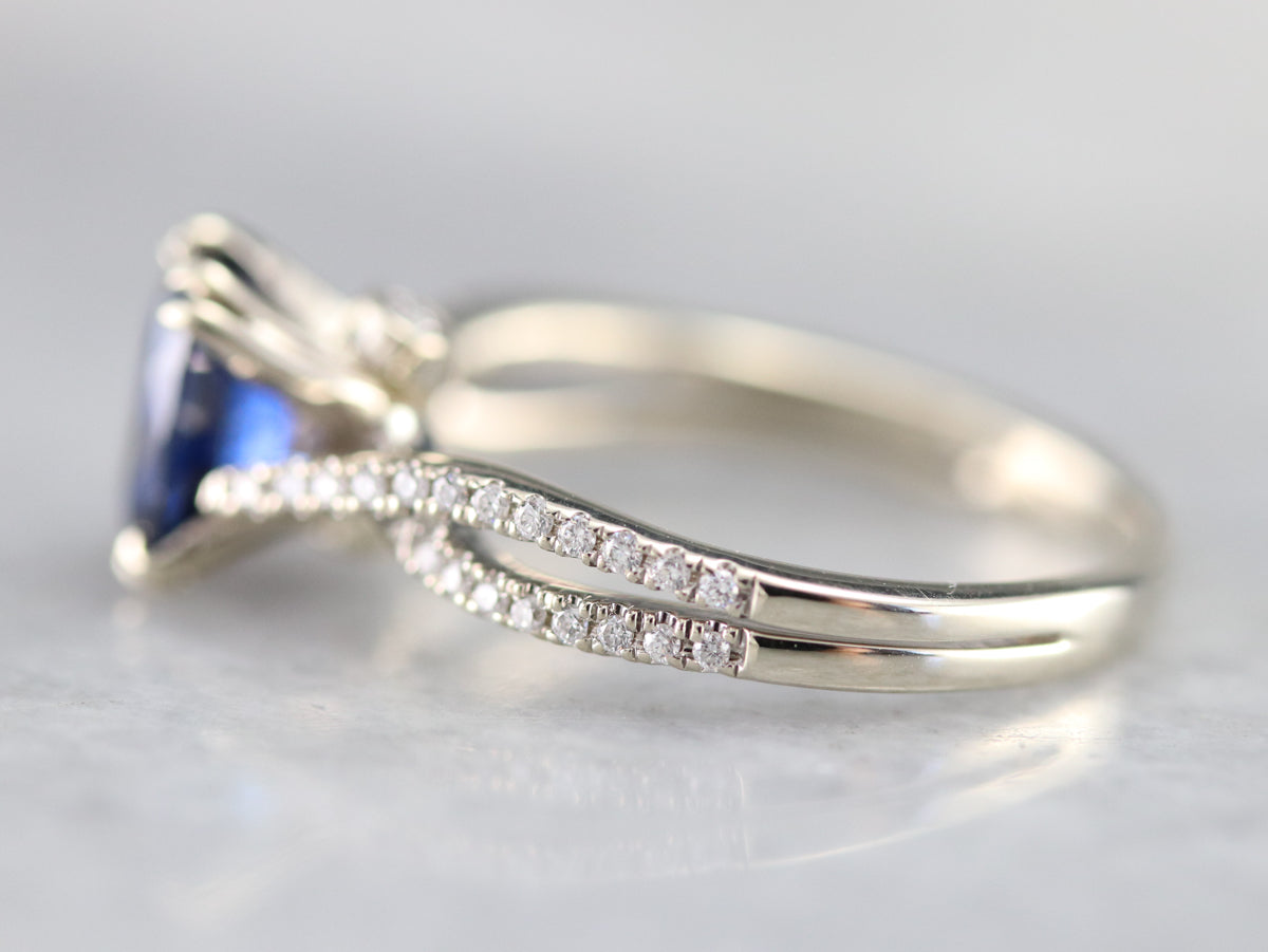 Sapphire Twisting Diamond Engagement Ring