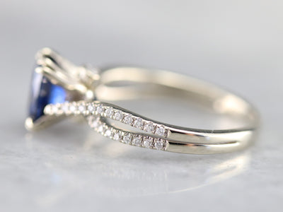 Sapphire Twisting Diamond Engagement Ring