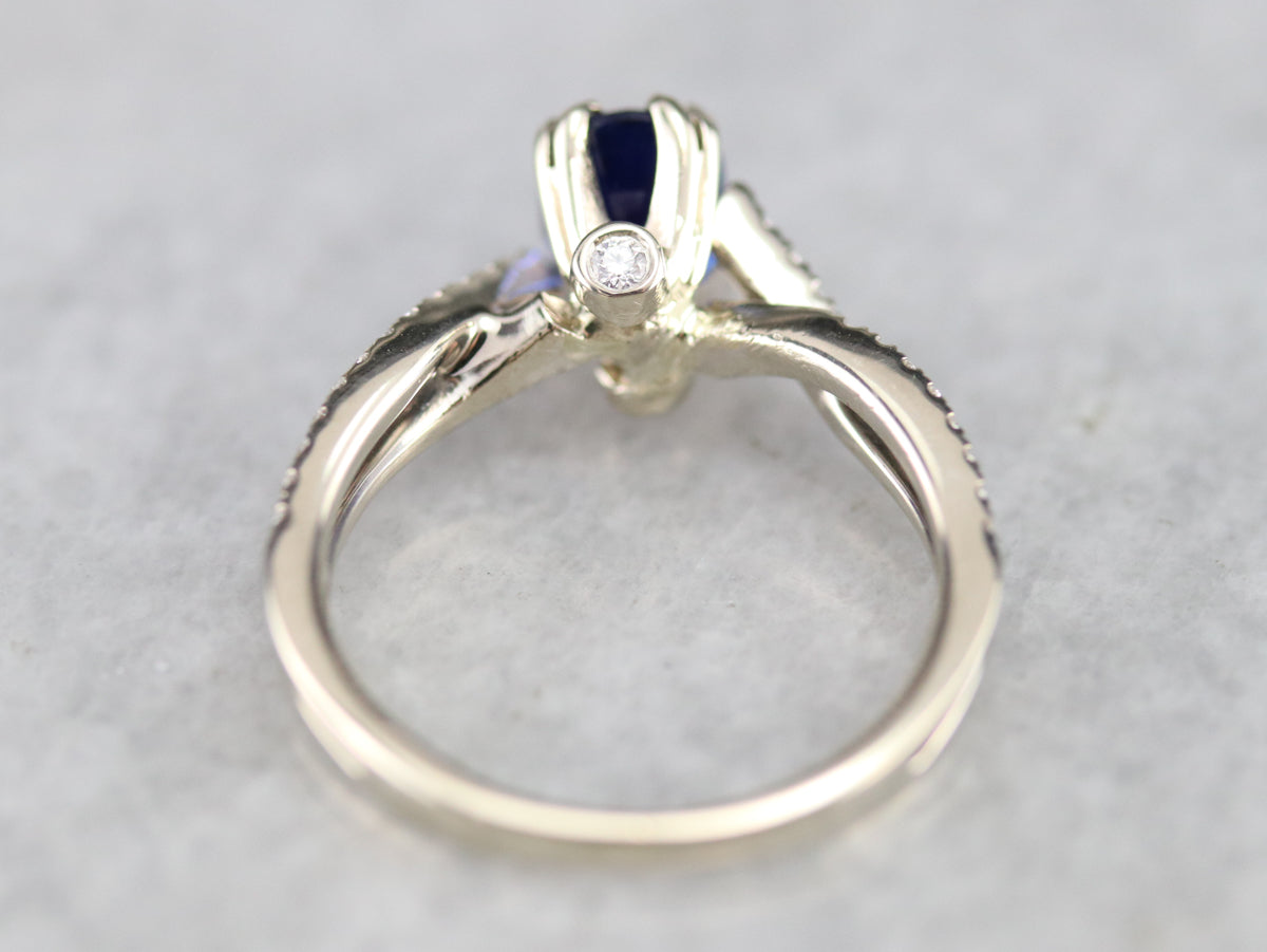 Sapphire Twisting Diamond Engagement Ring