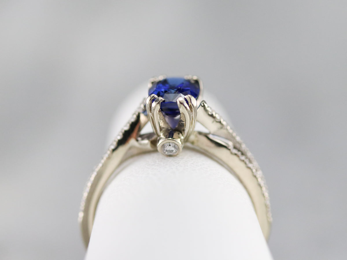 Sapphire Twisting Diamond Engagement Ring