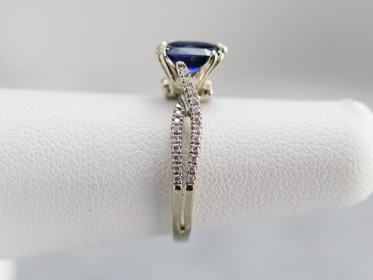 Sapphire Twisting Diamond Engagement Ring