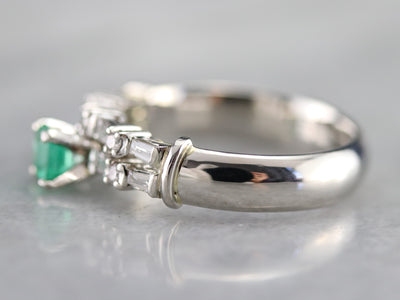 Emerald Diamond Double Band Engagement Ring